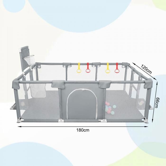 Parque infantil de seguridad MIPAN - Valla con pelotas de mar + 4 asas - 180 x 120 x 66 cm - Gris oscuro