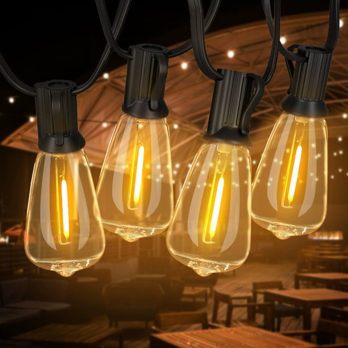 Guirnalda de luces LED para exteriores, estilo bistró - Guirnalda de luces impermeables de 15 m, luces de exterior de bajo consumo, modelo de bombillas