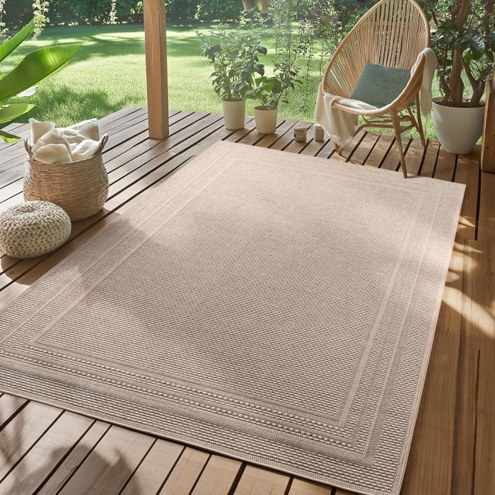 SIMPEX Tapis d'extérieur Beige 200x290 cm, idéal pour la cuisine,Design uni avec bordure