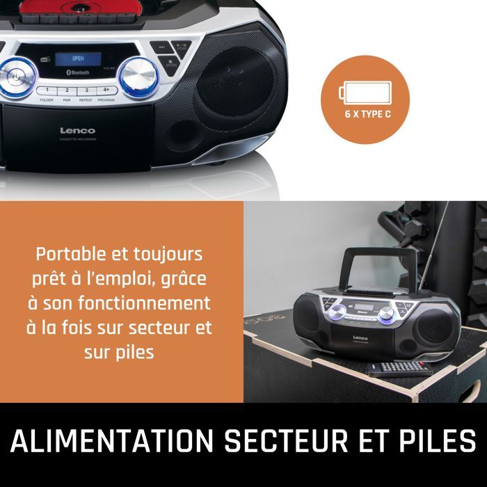 Lenco SCD-720SI - Radio portable DAB+/FM avec Bluetooth®, lecteur CD, cassettes et USB - Argent