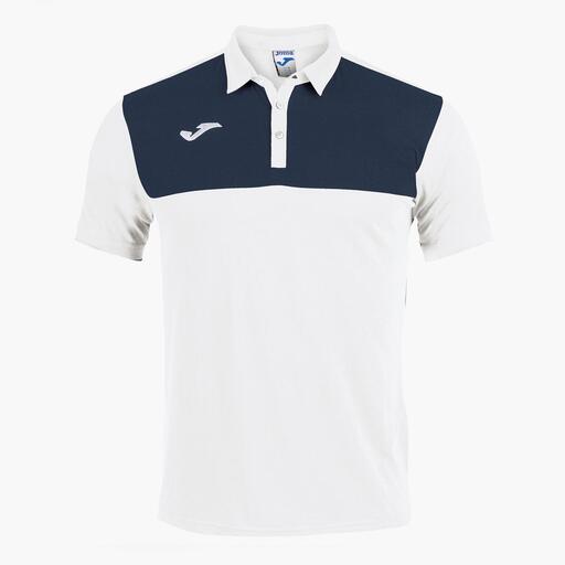Camisa polo de manga curta Joma Winner, branca/azul marinho
