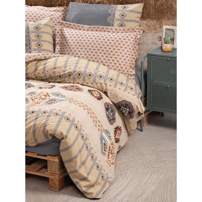Juego de ropa de cama: 1 funda nórdica de 220 x 240 cm + 2 fundas de almohada de 60 x 60 cm - 100 % algodón reforzado - Beige