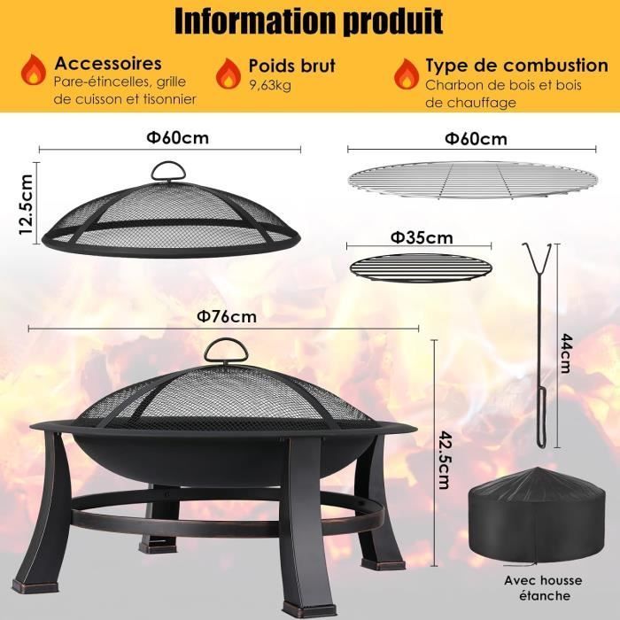 Lareira Externa ZYQ Ø 76 cm com Churrasqueira e Grelha