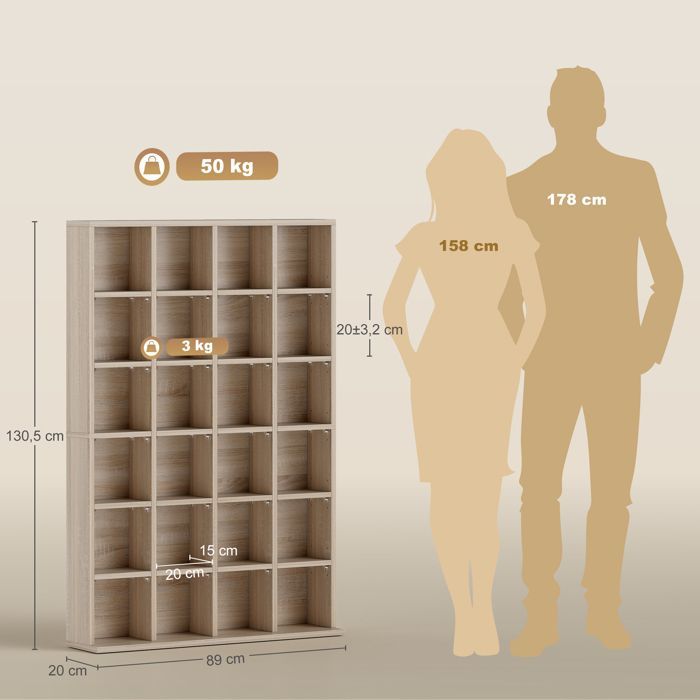 Meuble de rangement multimédia 456 CD/ 336 DVD - HOMCOM - bibliothèque en bois avec étagères réglables - 89 x 130,5 cm bois naturel