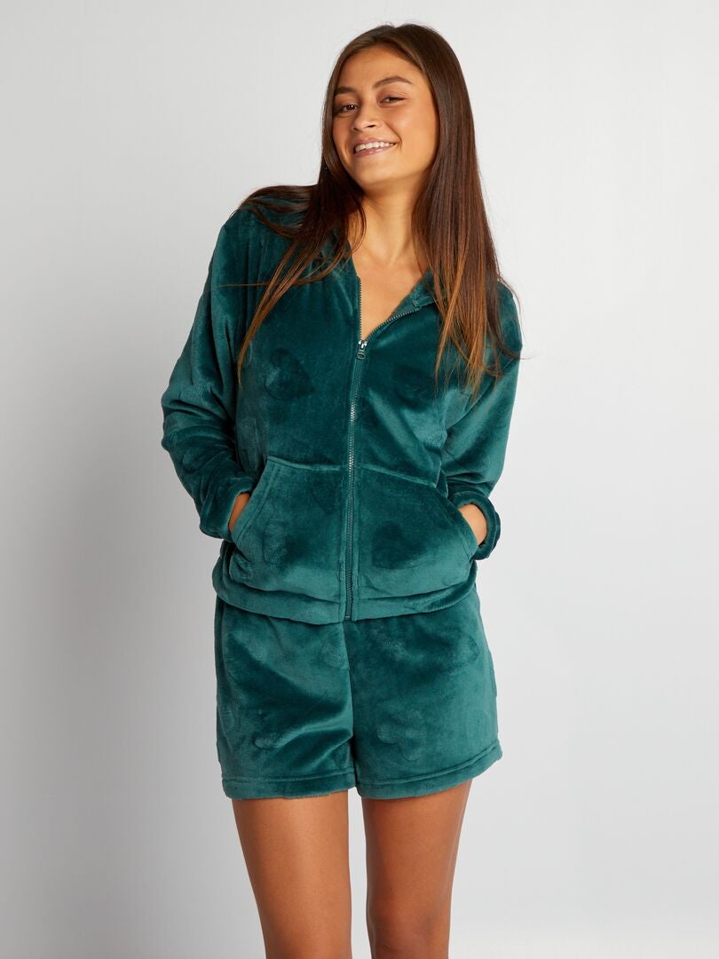 Bluza polarowa Homewear z zamkiem błyskawicznym - ZIELONA