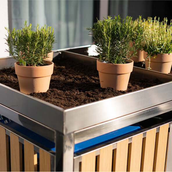 Încintă plantabilă din oțel inoxidabil pentru containere de gunoi, 2 x 240 l