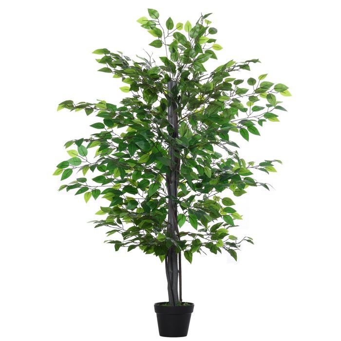 Planta artificial - Outsunny - ficus, 1,45 m de altura, tronco, ramas, enredaderas y líquenes realistas - plástico - 1,45 m
