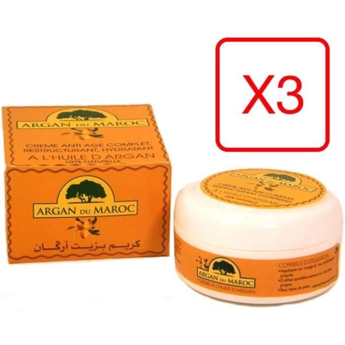 Set de 3 cremas antiarrugas de argán de Marruecos, para el cuidado rejuvenecedor de ojos y rostro, ideales como crema de día y de noche, 100 ml (3,33 fl oz).