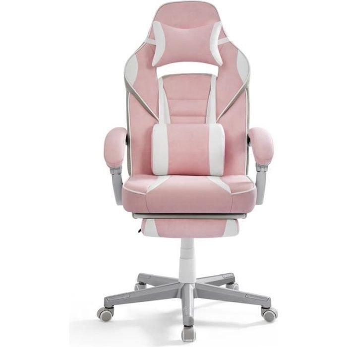 Office Chair - SONGMICS - Telescopic Footrest - Rocking Mechanism - Candy Pink and Cream White