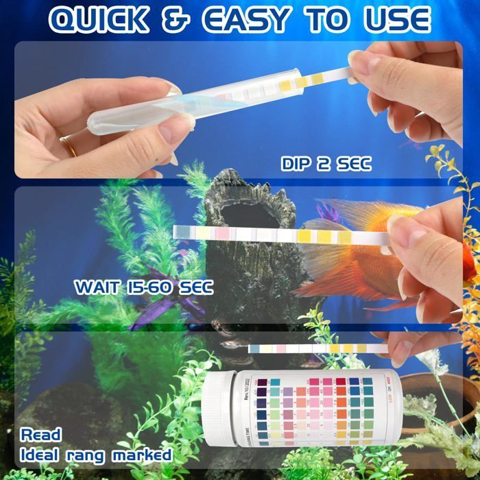 Aquarium teststrips - 100 stuks, 9-in-1 pH Nitriet Nitraat Zoetwater Zoutwater Geen