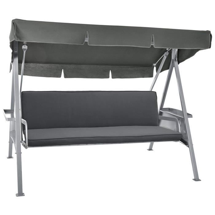 Beautissu Loft HS Ensemble des Coussins de Balancelle de Jardin - 180x50x6cm - 3 Places Assise + Dossier - Anthracite