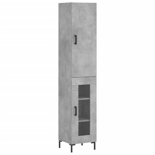 Szafka Komoda Regał Szara Beton z Drzwiami Szklanymi 34.5x34x180 cm