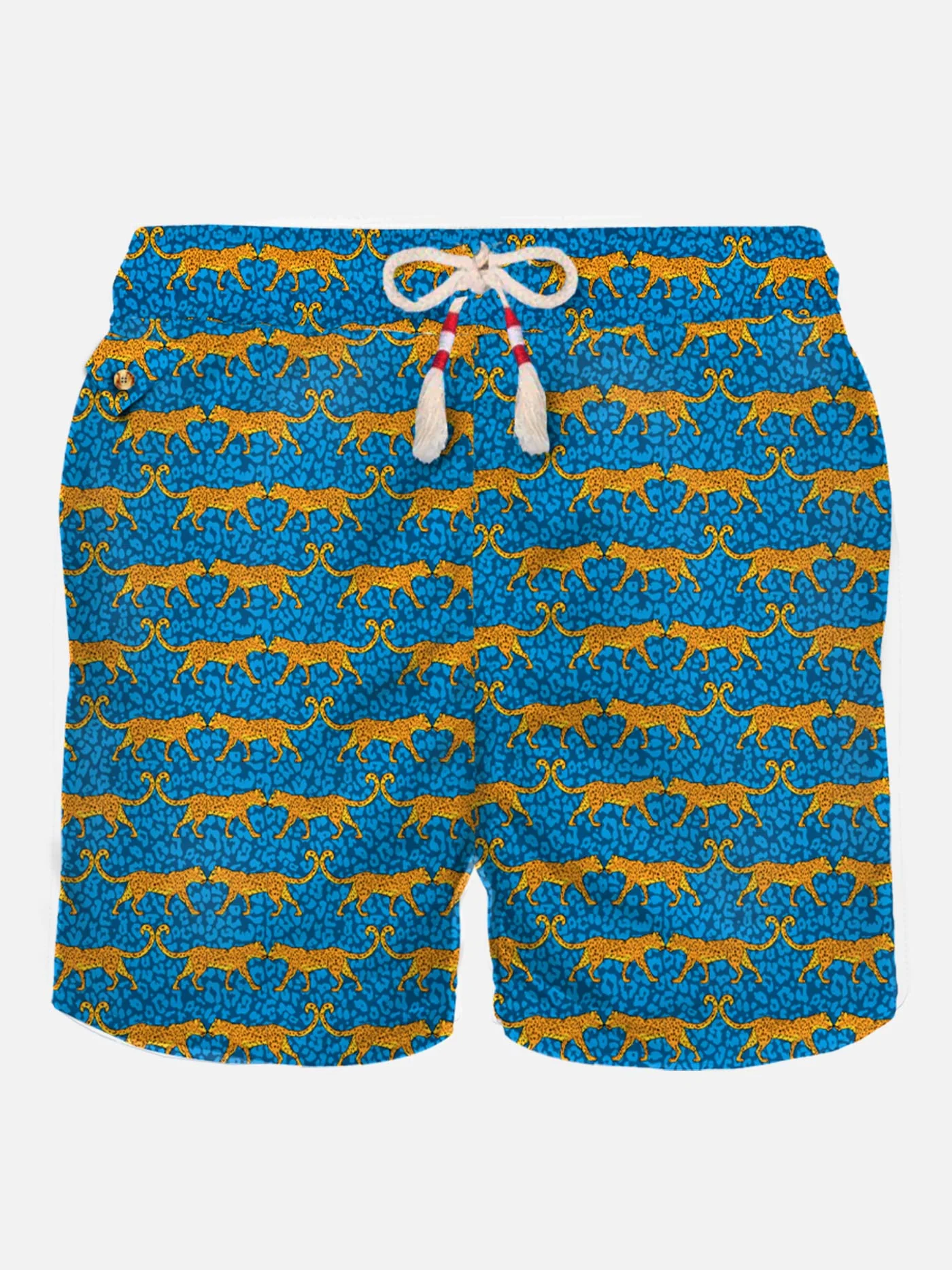Traje de baño ligero para hombre con estampado de felino salvaje.