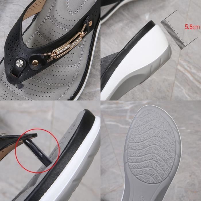 Chanclas de cuña para mujer, de verano, antideslizantes, negras con pedrería - Marca - Modelo
