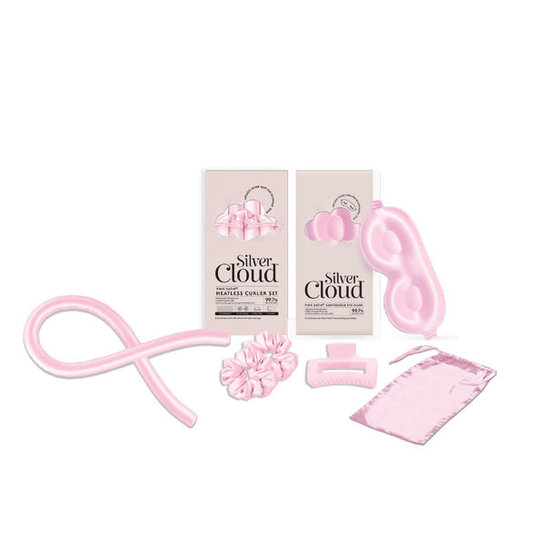 Modeladores de cachos sem calor Silver Cloud Pink e máscara de dormir Pink Contour