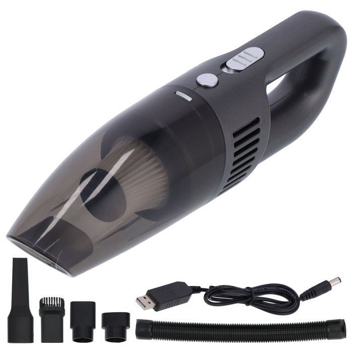 120W Portable Car Vacuum Cleaner, Handheld Vacuum, Wet and Dry, USB Charger, with 5 Connectors, Silver