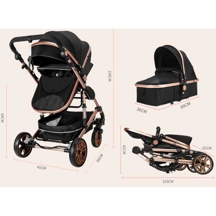 3-in-1 Kinderwagen-Trio-Pack, braun, hohes Gestell mit Stoßdämpfung, faltbar, wendbarer Autositz, pannensichere Räder