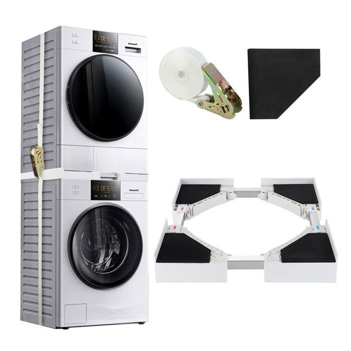 Kit de apilamiento universal - Accesorios para lavadora/secadora - con cuerda de trinquete, altura ajustable (50-70 cm), capacidad de carga de 200 kg.