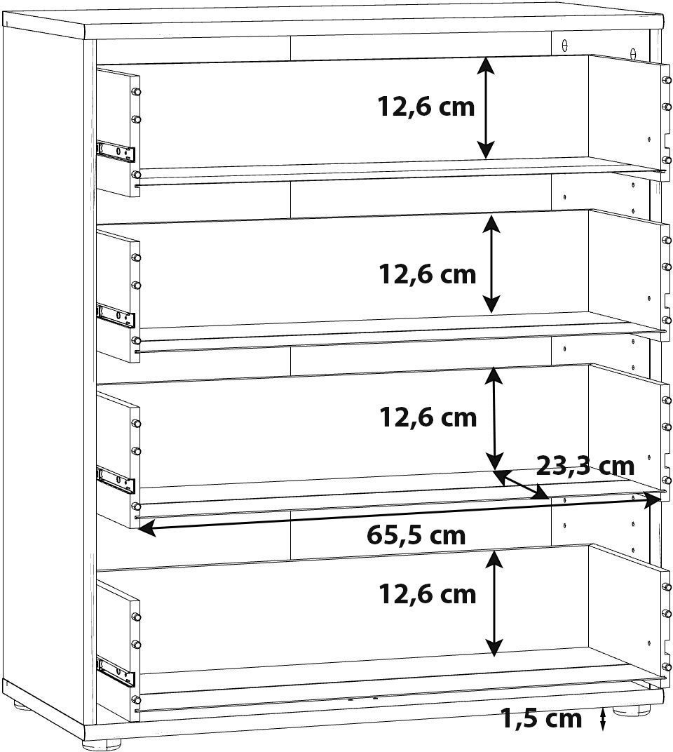 Commode TEMPRA 4 Tiroirs - Décor blanc – L 73,7 × P 34,8 × H 85,5 cm