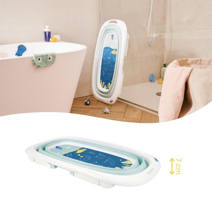 Bañera plegable BADABULLE, 35 L, súper compacta, tapón de drenaje con indicador de temperatura, diseño divertido.