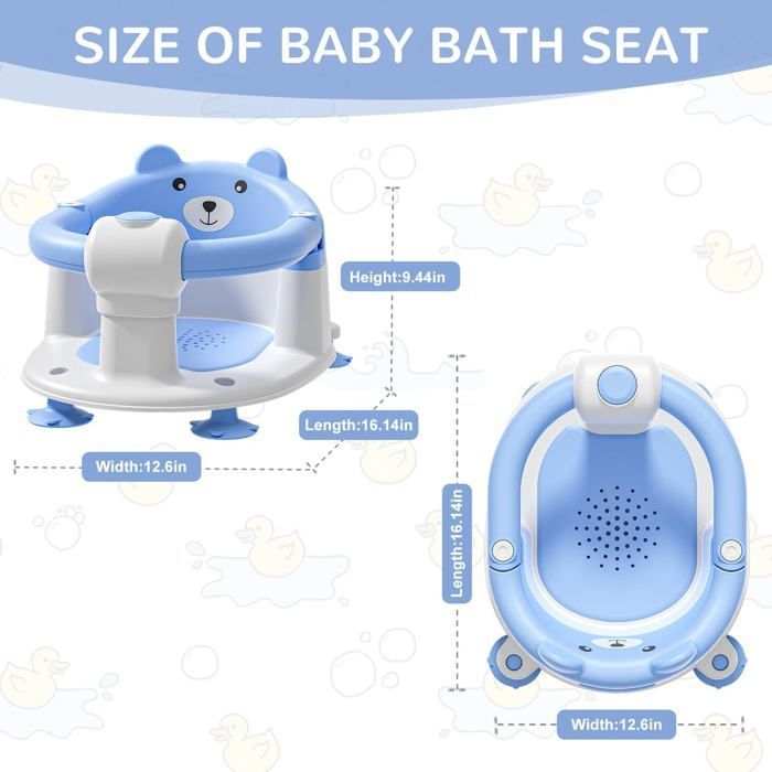 Cadeira de Banho para Bebê a partir de 6 Meses, Antiderrapante, com 4 Ventosas e Almofada, Azul