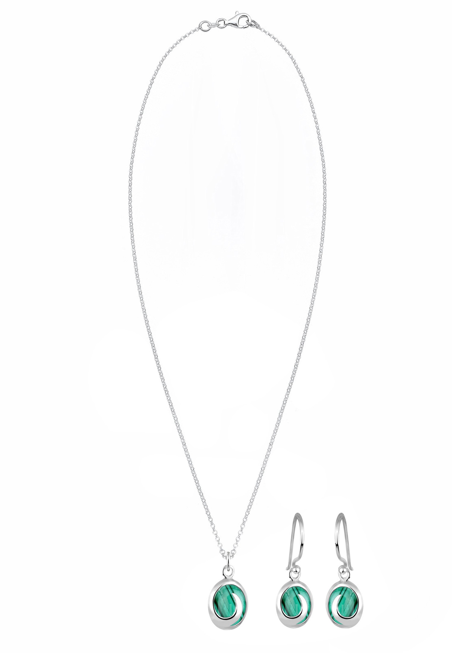 Elli Femmes Spirale Pendentif Set Pendentif d'oreilles avec pierres précieuses malachite en argent sterling 925