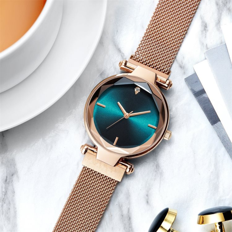 Luxury Fashion Magnetic Women Watches Rose Gold Stainless Steel Mesh Strap Ladies Quartz Wristwatches Minimalist Female Clock