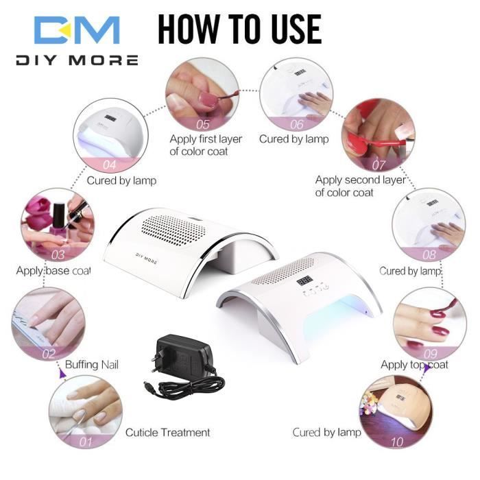 Lámpara UV para uñas de 80 W + aspiradora para uñas, con sensor automático, pantalla LCD, 4 temporizadores y secado rápido.