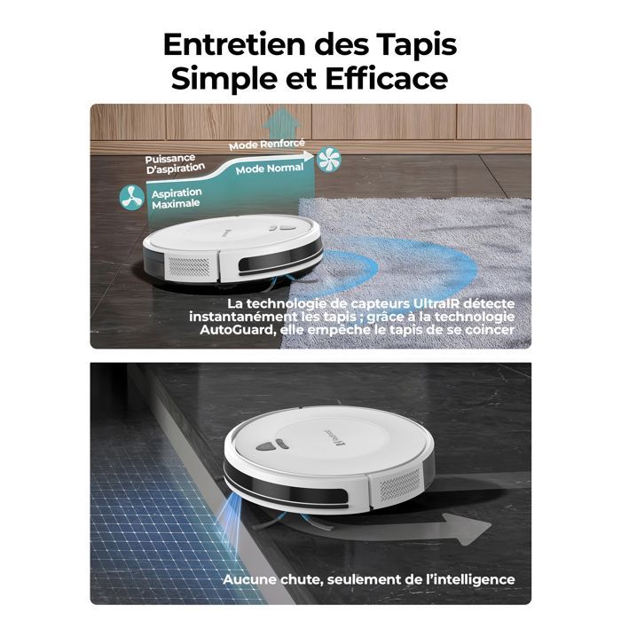 Robot aspirapolvere Redroad E2 - Potenza di aspirazione 10000 Pa - Sottile e silenzioso, autonomia di 150 minuti, ideale per tappeti, peli di animali e pavimenti duri, con Wi-Fi/Alexa/App