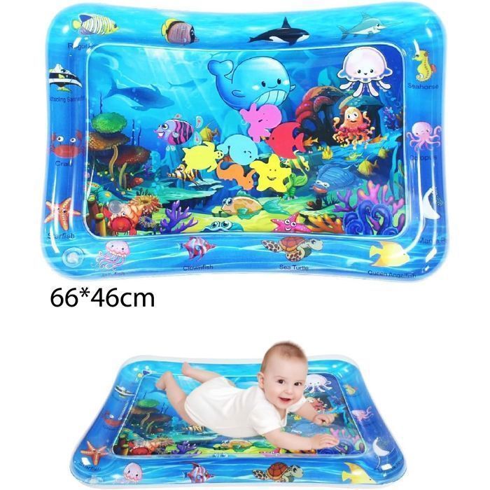 Alfombra de agua para bebés, alfombra sensorial para niños pequeños de 66 x 46 cm, regalo y juguete para bebés de 3 a 12 meses, azul.