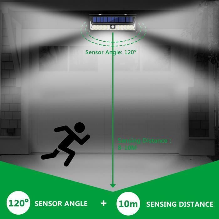Aplique solar de pared TEMPSA - 118 LED con sensor de movimiento, resistente al agua IP65 para iluminación de jardín y exteriores.