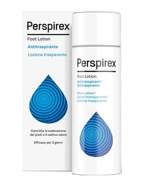 loção antitranspirante para os pés Perspirex elimina odores desagradáveis.