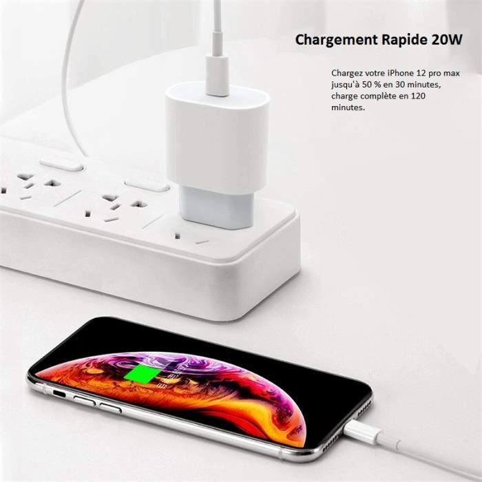 Chargeur Rapide 20W - QJRRX - USB C - 1M - Compatible iPhone 15 et Galaxy S24