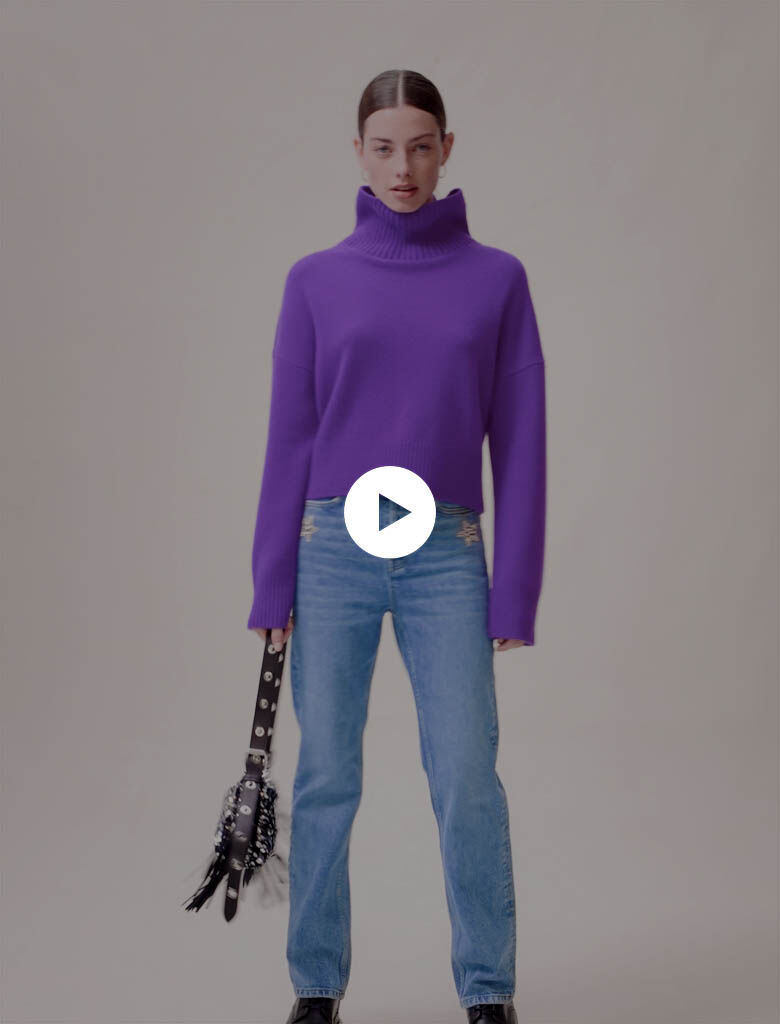 Pulover din cașmir cu guler înalt - Violet
