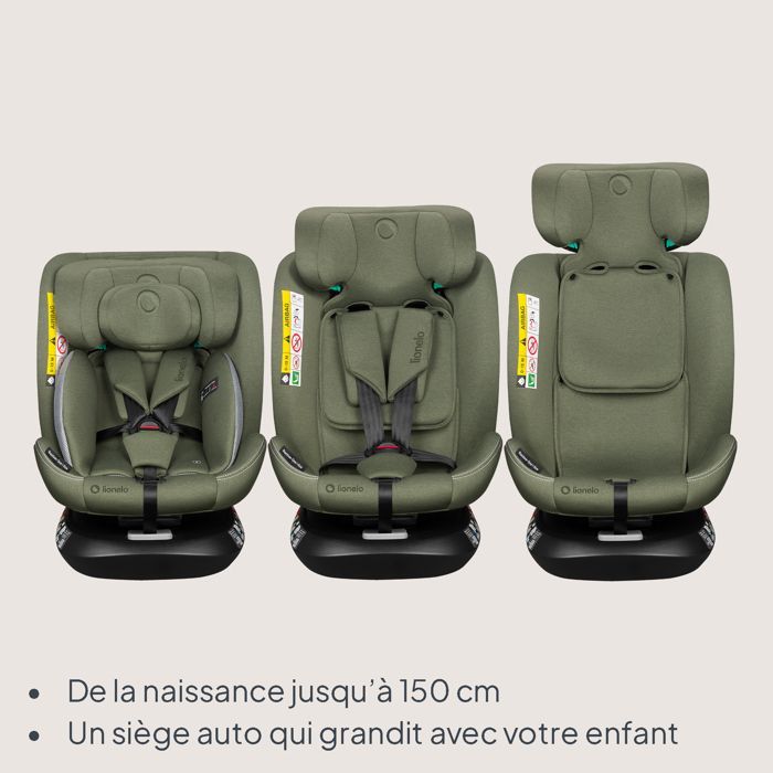LIONELO Bastiaan One i-Size Convertible Car Seat - 360° Swivel Base - ISOFIX - 40-150 cm - 0-36 kg - Group 0+/1/2/3 - Green