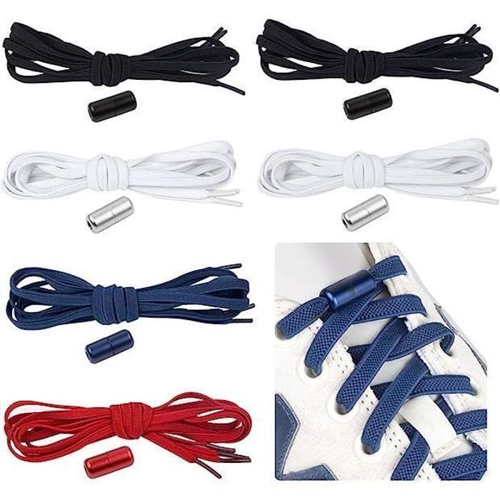 6 paires de lacets élastiques avec boucle capsule en métal baskets universelles enfants et adultes