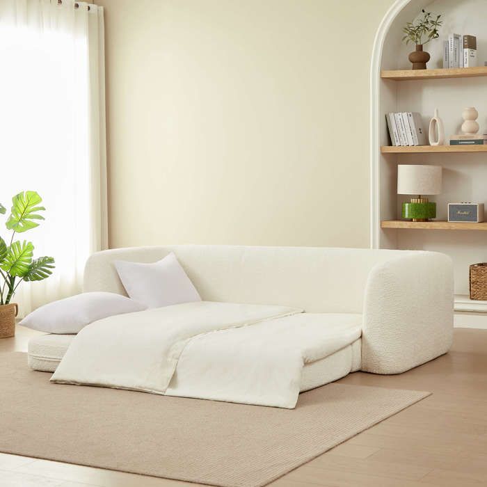 Sofá cama convertible de 3 plazas MORPHEO en tejido bouclé beige