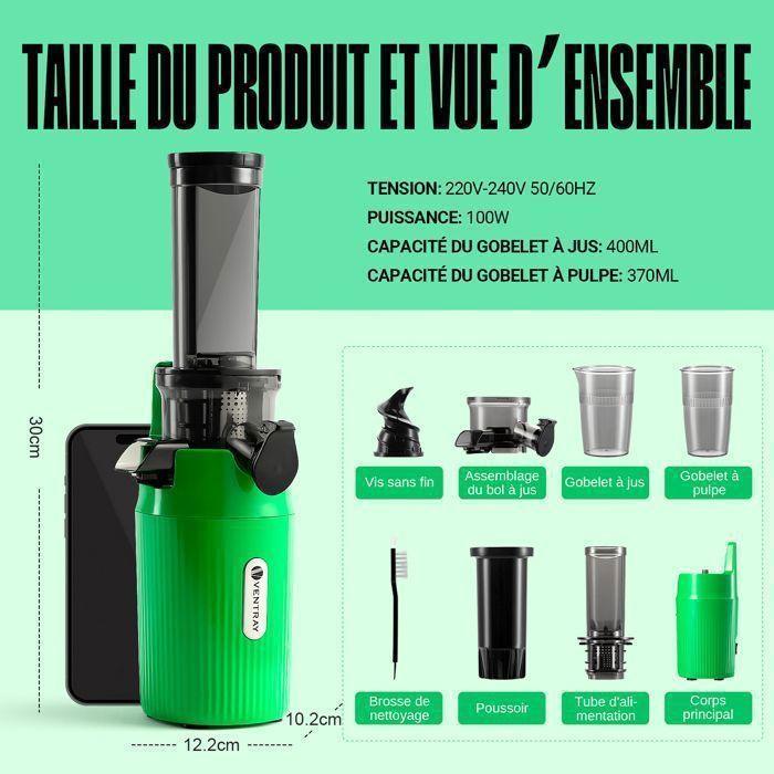 Juicer - VENTRAY - Ginnie - Compact - 100 Watt - Parrot Green