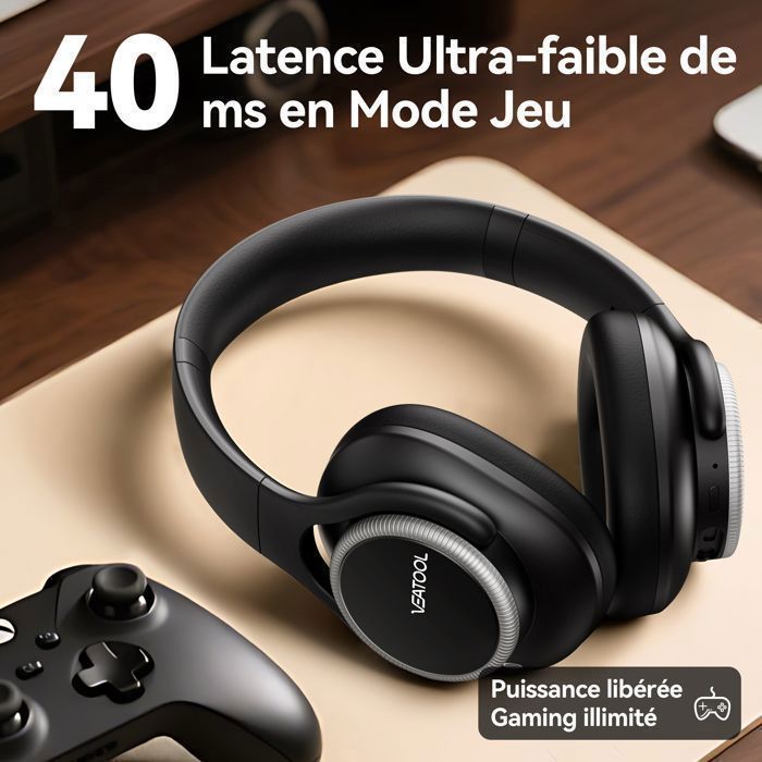 VEAOOL Wireless Bluetooth Headphones with Hybrid Noise Cancellation and ANC, Foldable, 55H Battery Life, Bluetooth 5.4, AUX Support