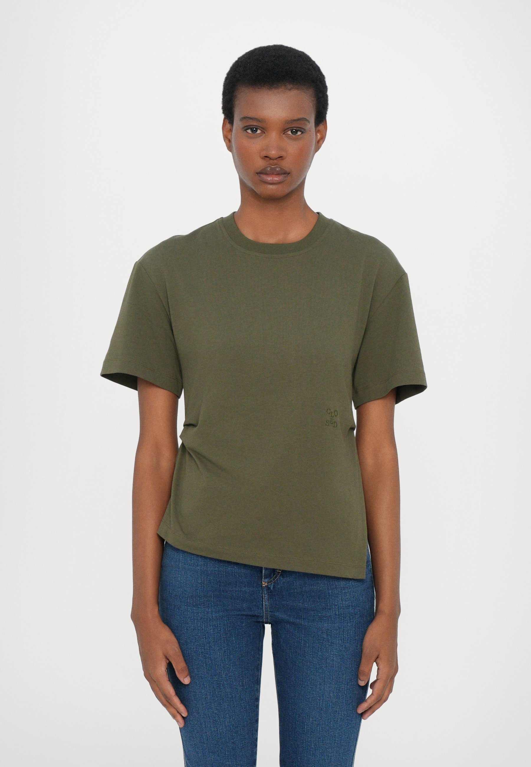 T-shirt basique à drapé fermé - vert forêt