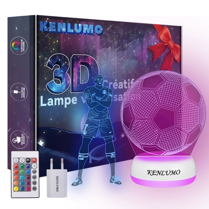 KENLUMO Lampe football Cadeau Noël enfant Mbappé Lampe de chevet LED télécommande Touchez pour changer de couleur decoration ado