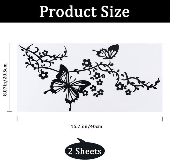 2 láminas de pegatinas de vinilo impermeables con mariposas para coche, ideales para mujeres y para la decoración exterior del vehículo.
