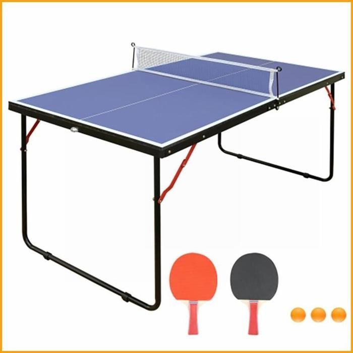 Mesa de ping-pong plegable de 137,2 cm (4,5 pies) - Portátil con red, 2 paletas y 3 pelotas - Azul