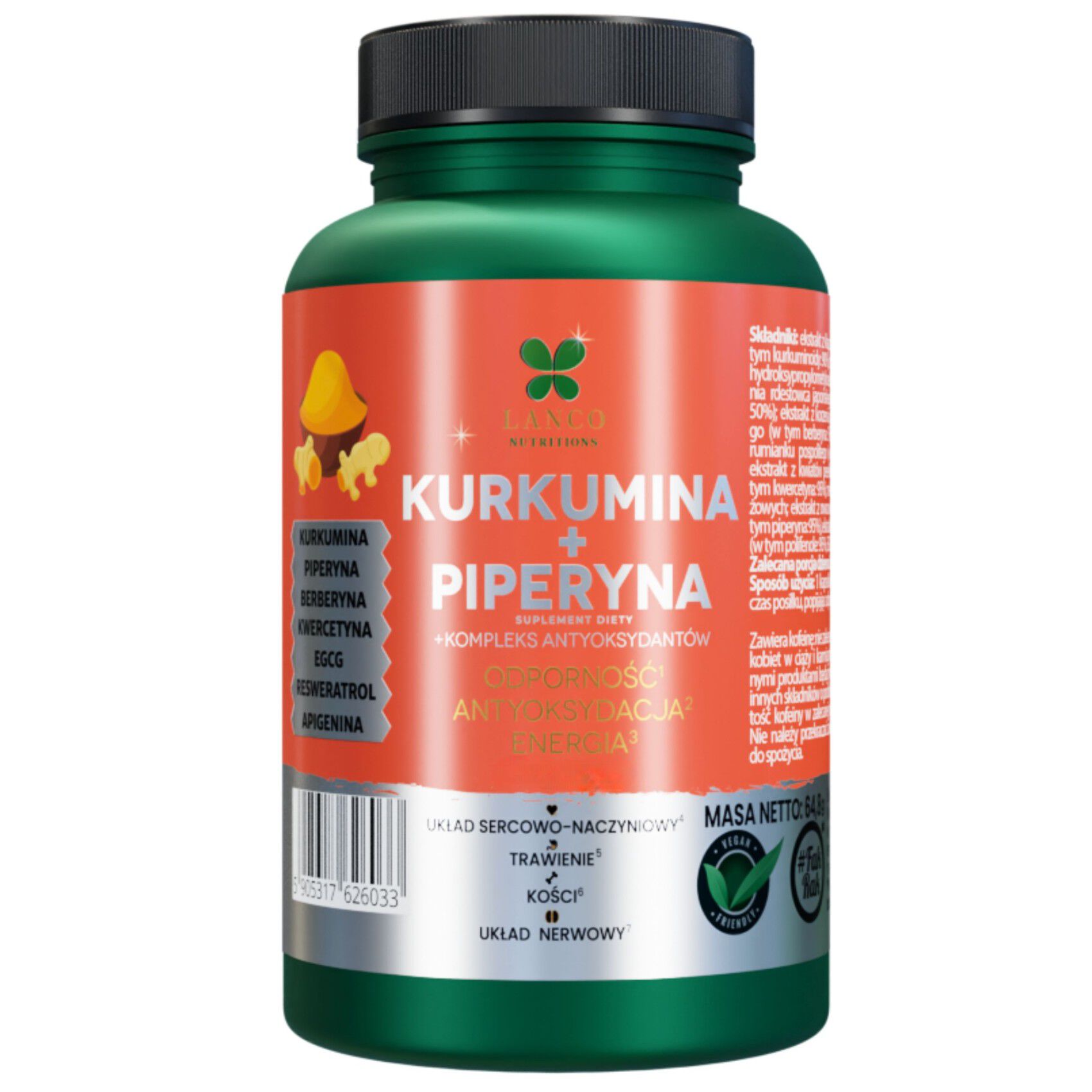 Lanco Nutritions kurkumīna + piperīna