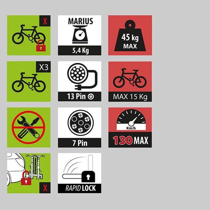 Rear bike rack - Driver - Universal model - Lacquered steel - Max load 300 kg - 3 bikes