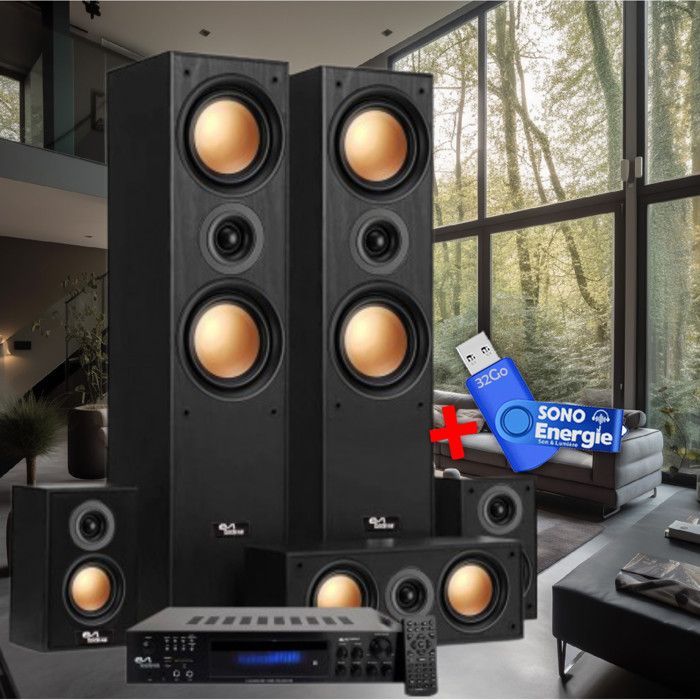 Evidence Acoustics EA950-PG Home Cinema System - 5 speakers, 850W, 5.2 amplifier, USB, BT, FM - 4 x 75W, 3 x 20W + 32GB USB flash drive