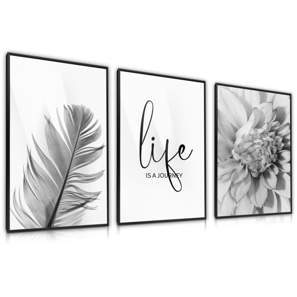 ZESTAW X3 PLAKAT W RAMIE KWIATY LIŚCIE MINIMALIZM 30x40cm