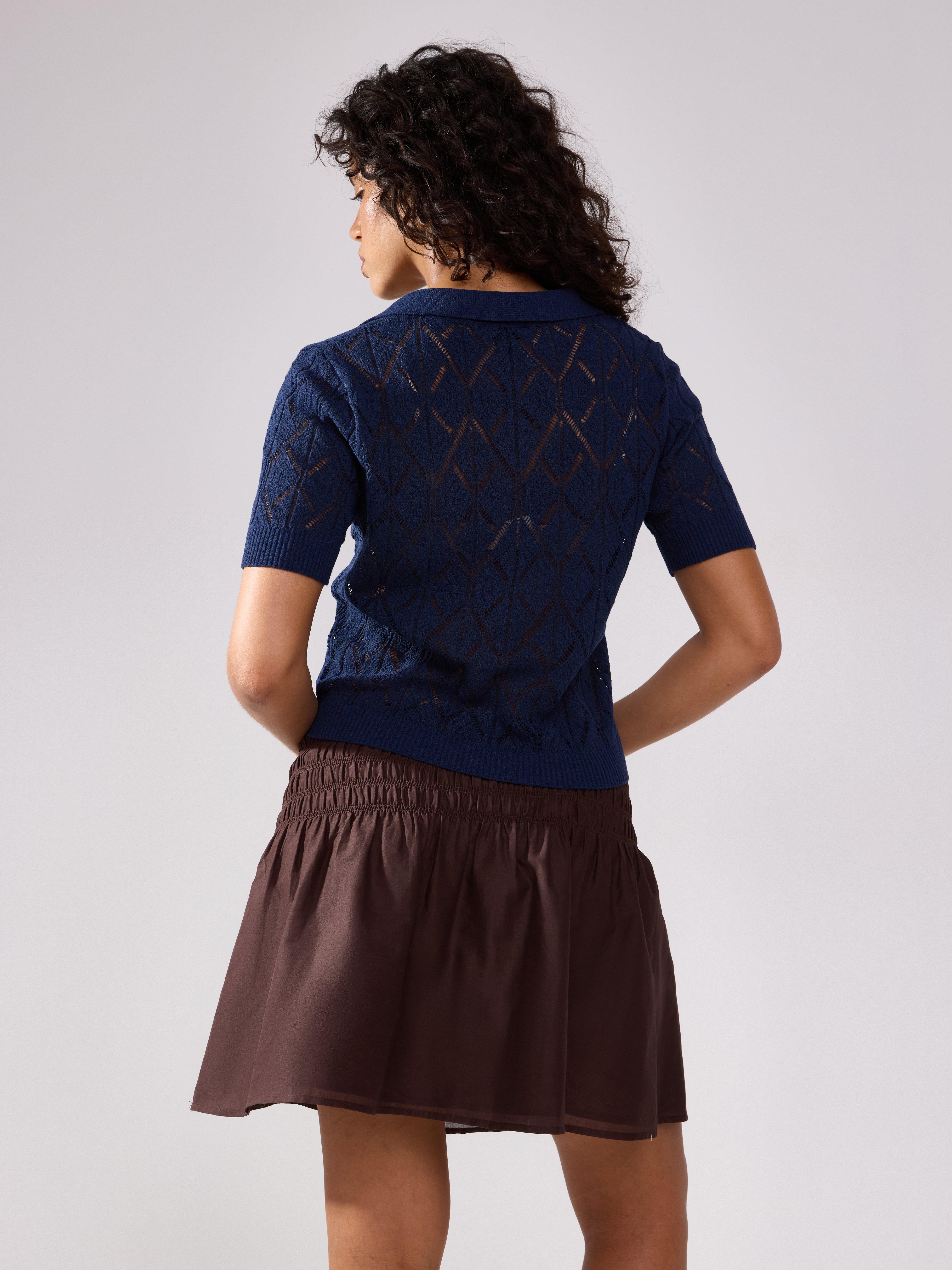 Blusa de tricô estampada azul