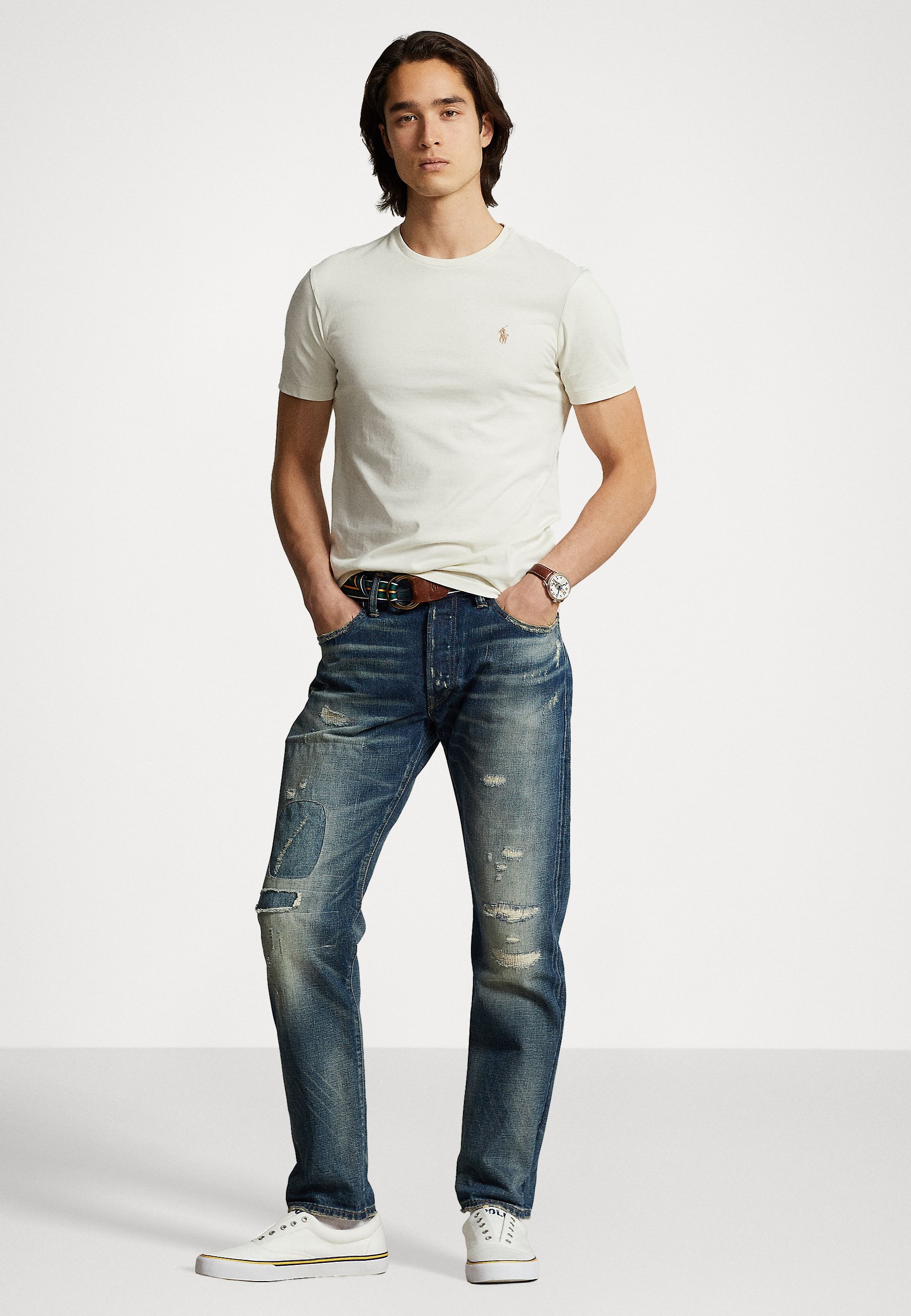 Polo Ralph Lauren CUSTOM SLIM FIT JERSEY CREWNECK T-SHIRT - T-shirt basic - color crema pergamena