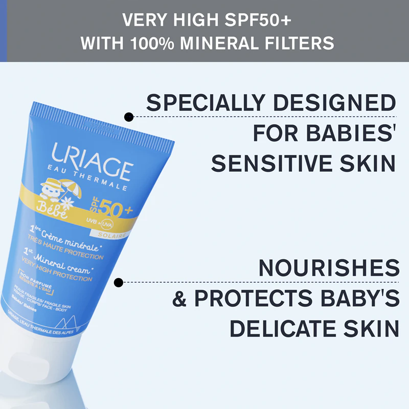 Uriage Bébé 1st Creme Mineral FPS 50+ protetor solar mineral FPS 50+